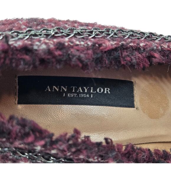 Ann Taylor Maya Burgundy Tweed Cap Toe Chain Trim Heels Size 7M - Picture 11 of 16
